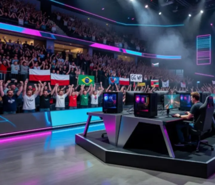 Profesjonalna scena turnieju esportowego z publicznością i dużymi ekranami